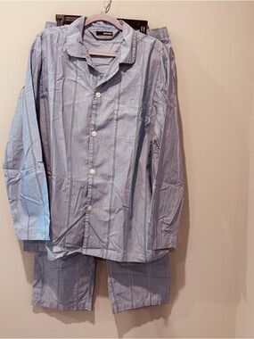 Murano Light Blue Striped Shirt Pajamas Cotton Lightweight Comfy